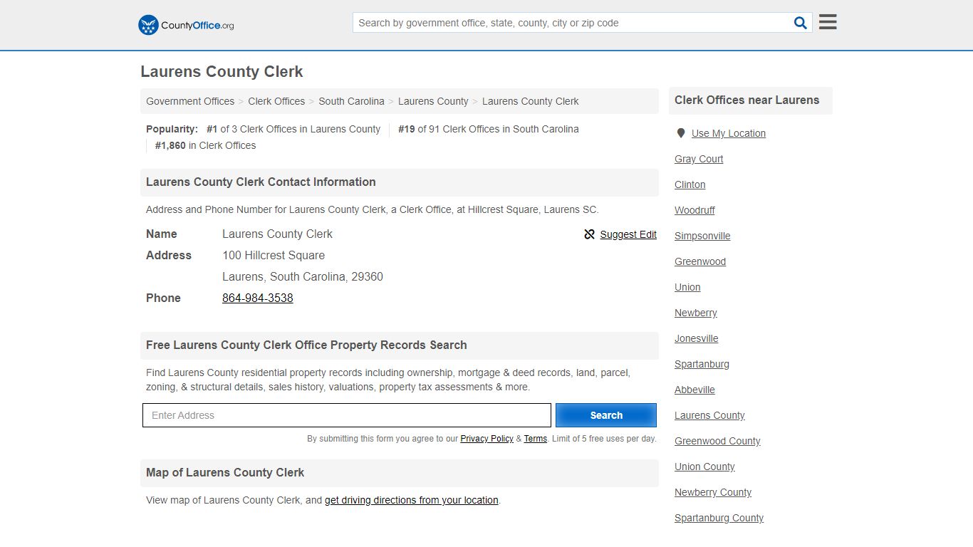 Laurens County Clerk - Laurens, SC (Address and Phone)